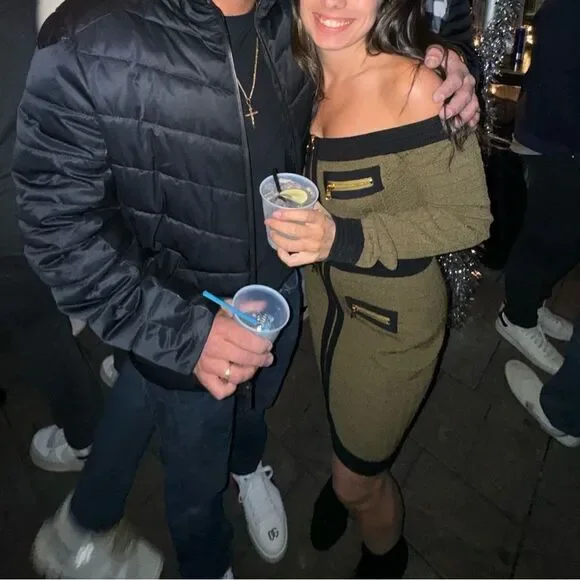 Balmain Off Shoulder Knit Dress Green